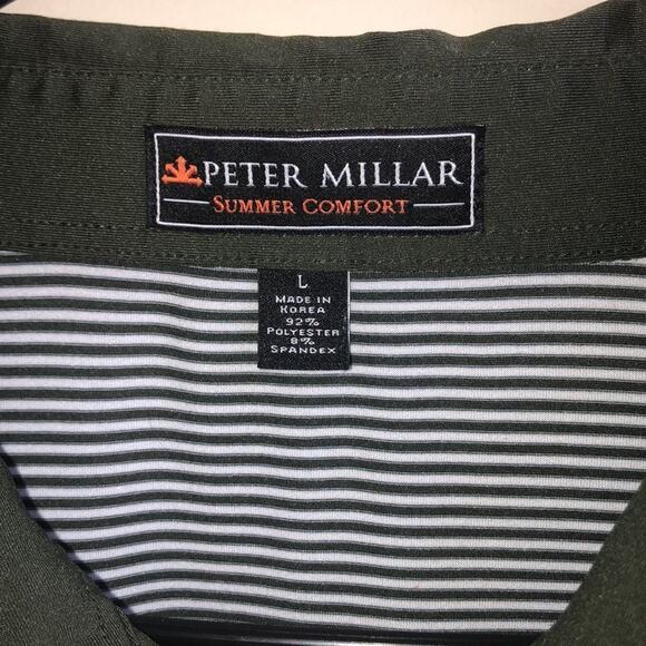 Peter Millar Center Green and White Striped Performance Polo - Picture 2 of 6